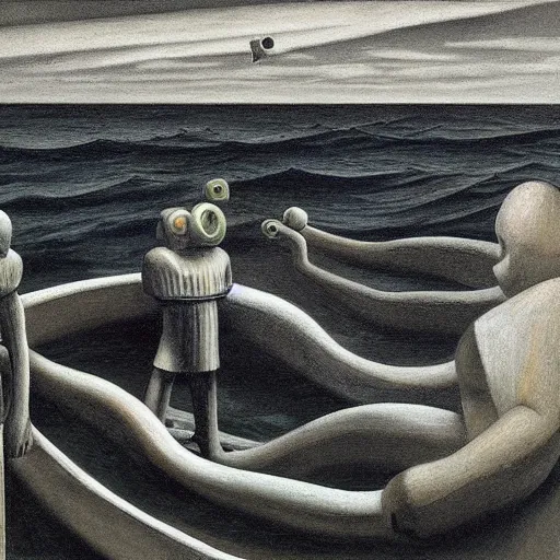 Image similar to twenty thousand leagues under the seas, grant wood, pj crook, edward hopper, oil on canvas