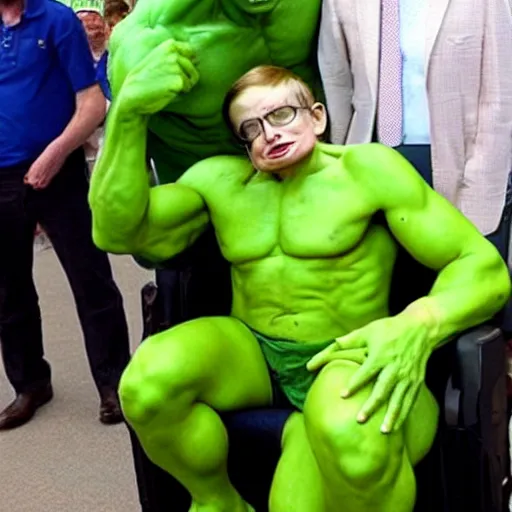 Image similar to stephen hawking cosplaying as the hulk, stephen hawking wearing a hulk costume, cosplay award winner