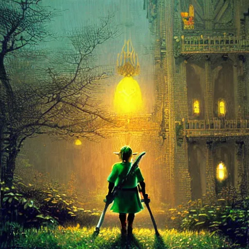 Prompt: Legend of Zelda, 4k, art style of John Atkinson Grimshaw