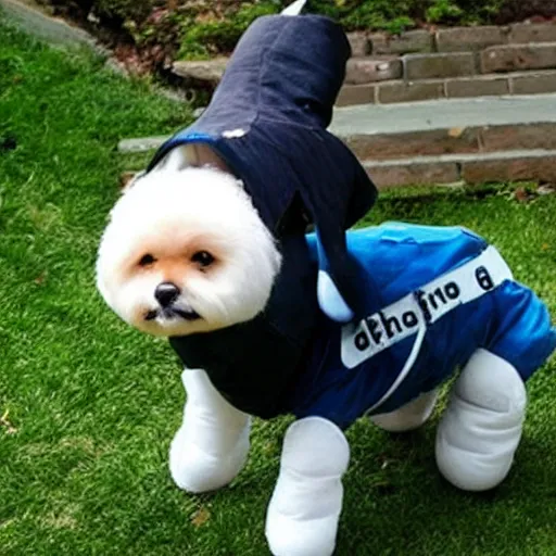 Image similar to dog wearing a human costume photo