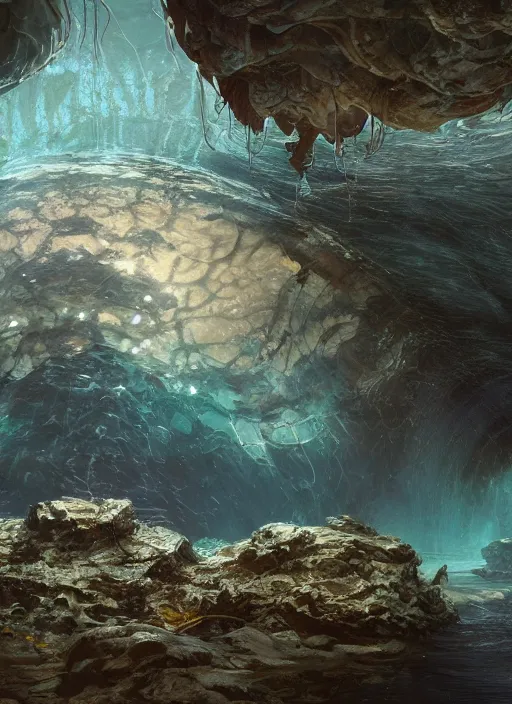 Prompt: masterpiece artwork of a underwater dome inside the wild sea, au naturel, hyper detailed, digital art, trending in artstation, cinematic lighting, studio quality, smooth render, unreal engine 5 rendered, octane rendered, art style by klimt and nixeu and ian sprigger and wlop and krenz cushart