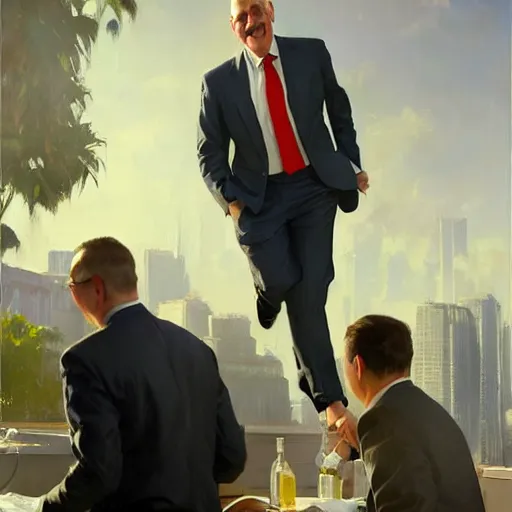 Prompt: epic cinematic hyperrealism masterpiece where happy businessmen appear. realistic poster with shaded lighting by craig mallismo, artgerm, jeremy lipkin and michael garmash, unreal engine, radiant light, detailed and complex environment, digital art, art station trends