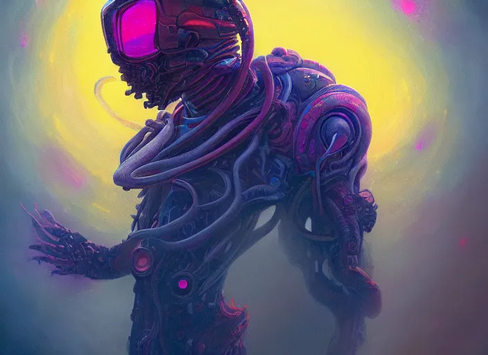 Prompt: a psychedelic portrait of omin dran exoskeleton mind flayer psion, vibrant color scheme, highly detailed, in the style of romanticism, cinematic, artstation, moebius, greg rutkowski