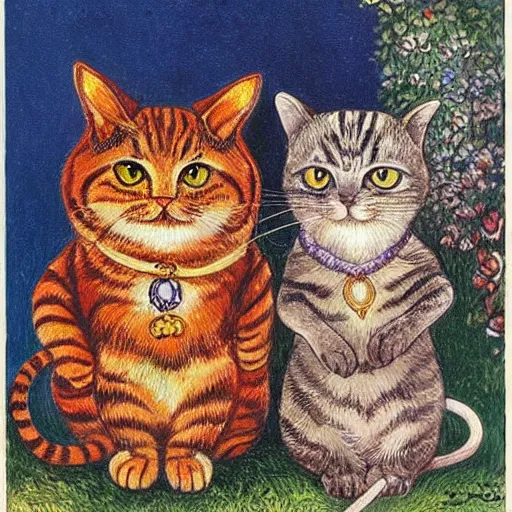 Image similar to a cat and mouse, fantasy art, louis wain