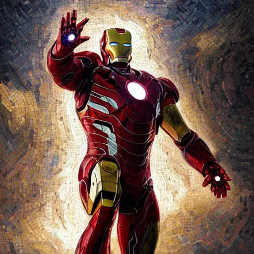 Image similar to mosaic portrait of iron man falling into the sky by greg rutkowski, 4k, intricate details, dichotomy