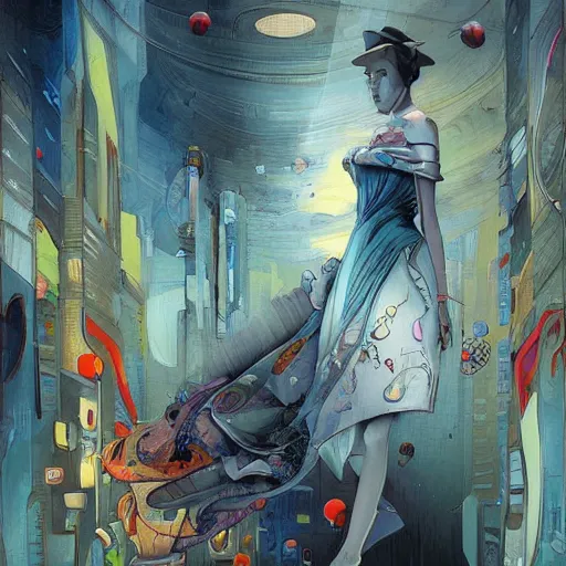 Image similar to a painting in the style of james jean and in the style of stephan martiniere.