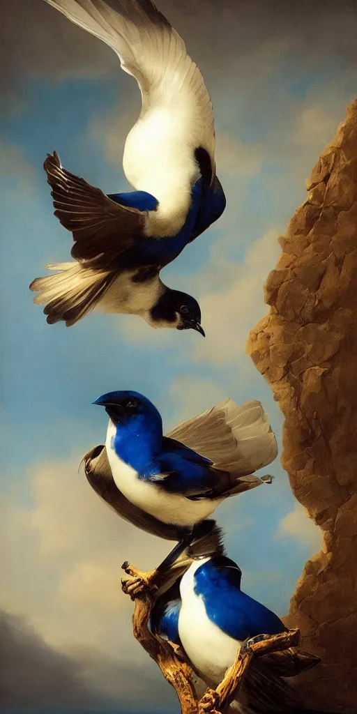 Prompt: highly detailed beautiful photography of birds, sharp focus, dramatic, dynamic, lighting, elegant, blue background, harmony, beauty, masterpiece, by roberto ferri