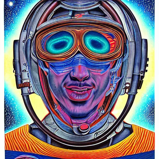 Image similar to a portrait of an astronaut in the style of alex grey,