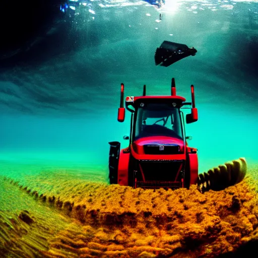 Image similar to ultrawide shot backlit tractor ploughing the seabed underwater photo on gopro