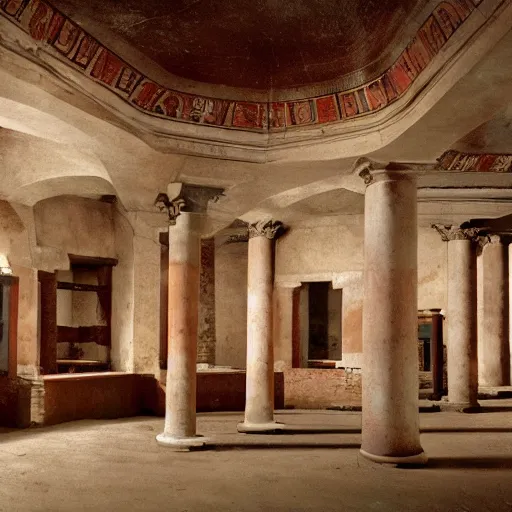 Image similar to Beautiful Promotional Photograph of the inside of an ancient Roman McDonalds, wideshot,longshot,fullshot.