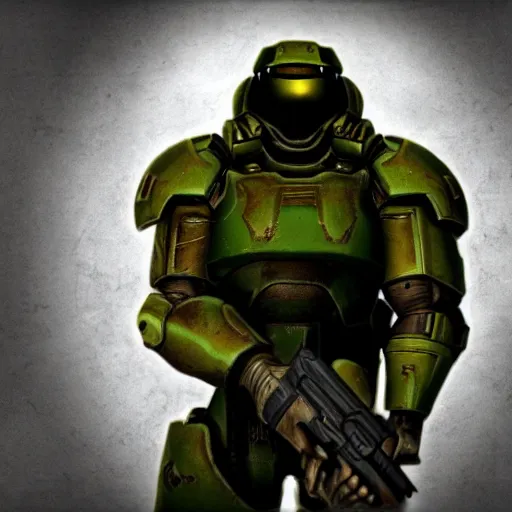 Prompt: doomguy rom doom 3, photography