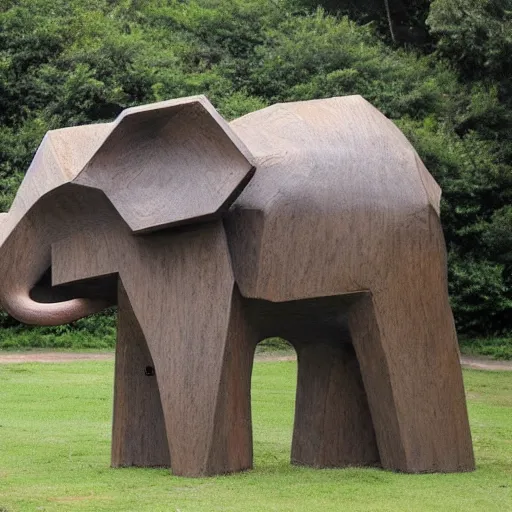 Prompt: colossal brutalist elephant scultpture made out of wood, ominous, african influences