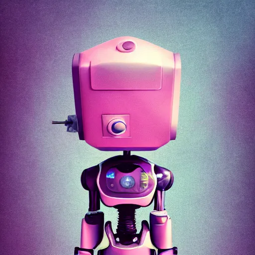 Prompt: a comunity manager robot. subject in shot pop surrealism muted colors. pink background. by jean - baptiste monge, wide shot, depth of field