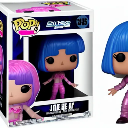 Image similar to funko pop of joi from blade runner 2 0 4 9 as a giant pink skinned translucent hologram with blue hair, neo noire