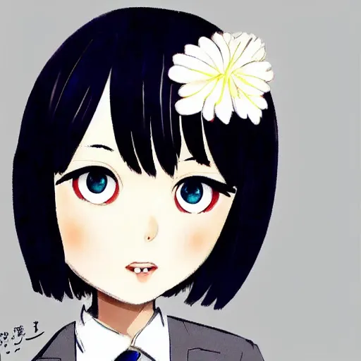 Image similar to a pretty young girl of 2 5, japanese, with big eyes, short shoulder - length hair and a suit ， by ringeko