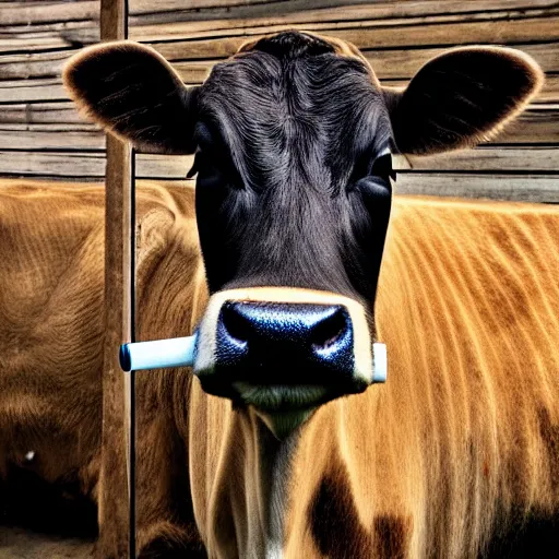 Image similar to detailed picture of a cow having a cigarette