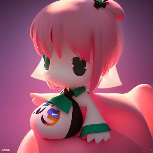 Image similar to cute fumo plush of a girl with a big heart, stylized pbr, subsurface scattering, outline glow, tonemapping, blob anime, bokeh, vray