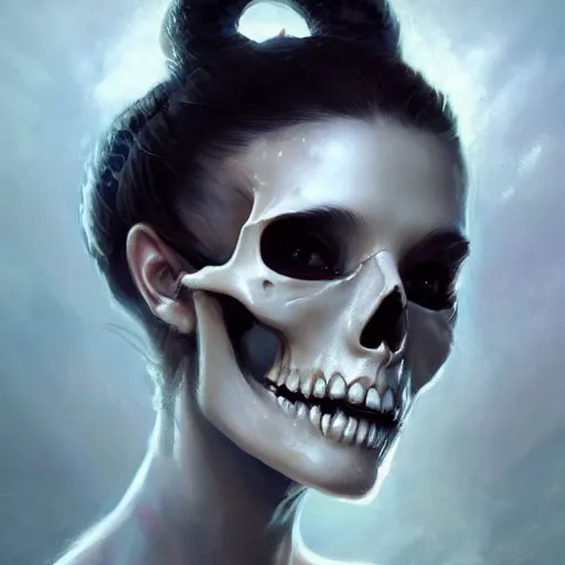 Image similar to a beautiful portrait of a skull goddess by Greg Rutkowski and Raymond Swanland, Trending on Artstation, ultra realistic digital art