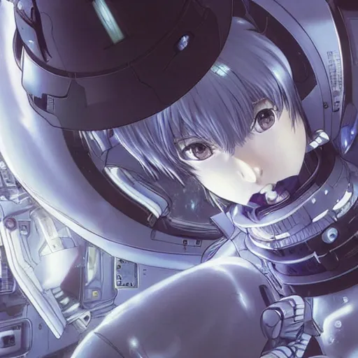 Prompt: This is a digital art piece by Yoshiyuki Sadamoto that is trending on artstation. It is a 8K UHD image of Rei Ayanami, a female anime character, inside a space station with technological rings. She is shot from the ground by Yoshiyuki Sadamoto. The environment is a concept design and the art is hyper realistic with intricate details.