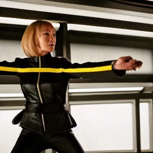 Image similar to movie still from kill bill in star trek discovery