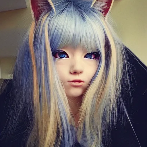 Prompt: “yellow hair anime cat girl with blue eyes, 8K”