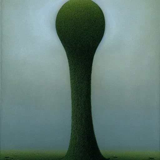 Prompt: It's back guys, oil on canvas by Zdzisław Beksiński