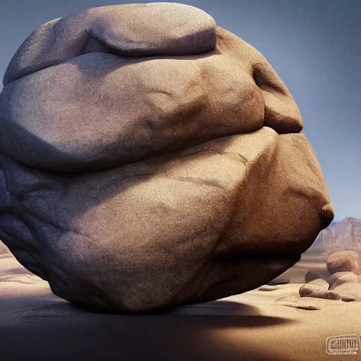 Image similar to a boulder resembling dwane johnson, unreal engine, hyper realistic, fantasy art by greg rutkowsk