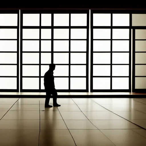 Image similar to silhouette of a man stepping into a door of blinding light. candid shot