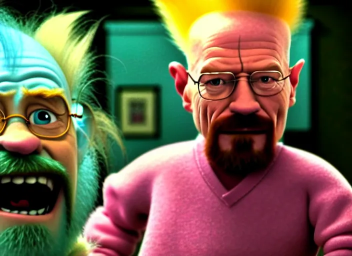 Image similar to film still of walter white as a troll in trolls 2 : world tour movie 2 0 2 0, 8 k, cinematic rule of thirds