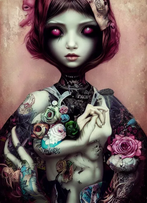 Image similar to pop surrealism, lowbrow art, realistic cute skateboard girl, japanese street fashion, hyper realism, muted colours, rococo, natalie shau, loreta lux, tom bagshaw, mark ryden, trevor brown style,