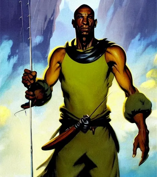 Prompt: magic : the gathering fantasy character concept art by frank frazetta and marco bucci, high resolution. a clear portrait of a 3 0 - year old athletic male jamaican, fisherman, wearing yellow green black calico clothing, magical fishing rod weapon, jamaican ocean flowing in the background, symmetry, fantasy coloring, intricate, 8 k, digital painting, artstation, smooth, sharp focus