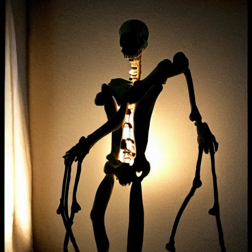 Image similar to translucent skin over a bone and wire man, moody, backlighting, hi res photoreal, dramatic baroque