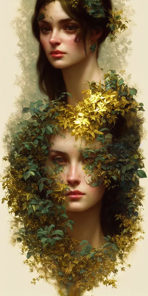 Image similar to hyper realistic photographer looking through a vintage medium format camera, design on white background, beautiful details, lush foliage cyberpunk, gold, drawn by john singer sargent, tom bagshaw, norman rockwell, alphonso mucha, lolish, trending on artstation