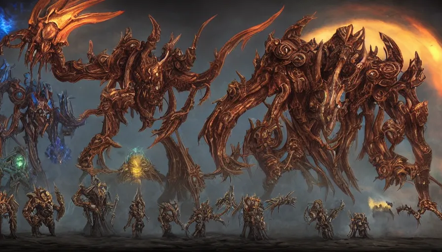 Prompt: the fourth race of starcraft 2, heavily inspired by demons and satans, character first look, highly detailed and beautiful concept art