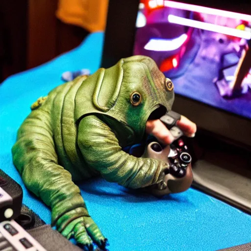 Prompt: tardigrade playing video games