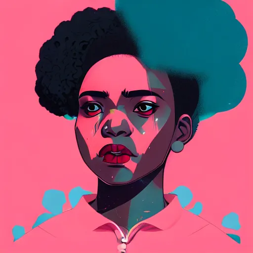 Prompt: Sachin Teng illustration of an angry afropunk female character, medium shot, asymmetrical, profile picture, trending on artstation