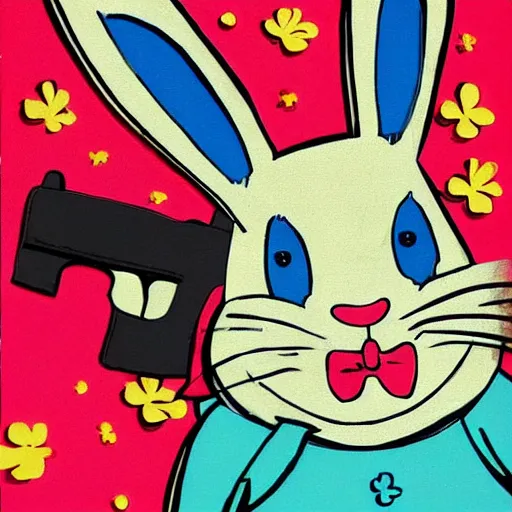 Prompt: it is no fun when the rabbit has the gun
