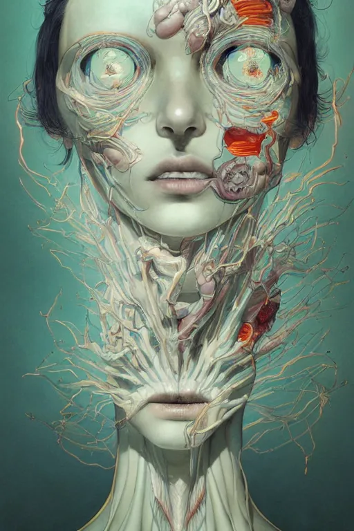 Prompt: prompt : figurative unique features beautiful subconscious, symmetrical face, portrait soft light painted by james jean and katsuhiro otomo and erik jones, inspired by akira anime, smooth face feature, intricate oil painting, high detail illustration, sharp high detail, manga and anime 1 9 9 9
