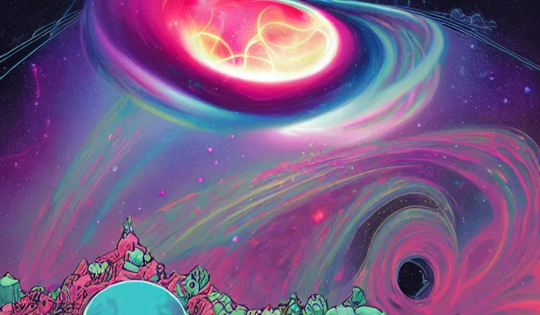 Prompt: cosmic convergence made of cotton candy, digitally painted by Tim Doyle, Kilian Eng and Thomas Kinkade, centered, uncropped