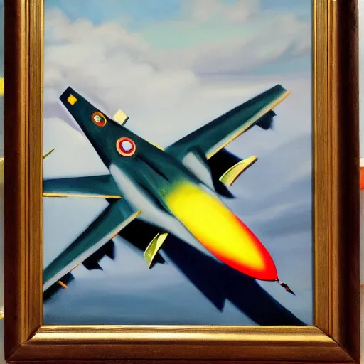 Image similar to oil painting of a military jet