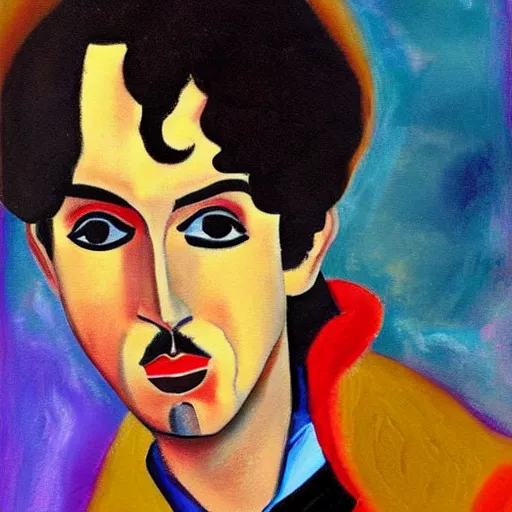 Prompt: a painting of prince in space in the style of modigliani. trending on artstation.