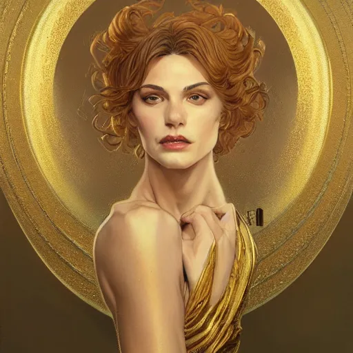 Image similar to Sandman with a gold suit, portrait, intricate, elegant, highly detailed, digital painting, artstation, concept art, smooth, sharp focus, illustration, art by artgerm and greg rutkowski and alphonse mucha