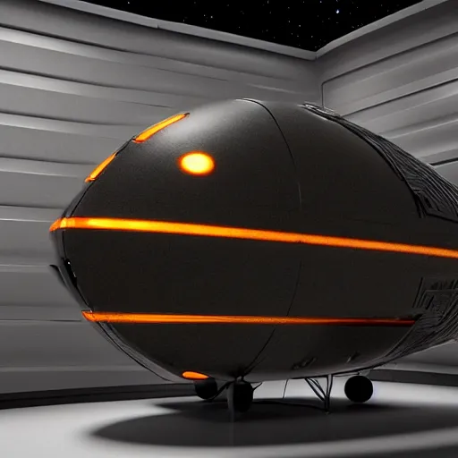 Prompt: space ship in the style of Denis Villeneuve, studio lighting, garage storage