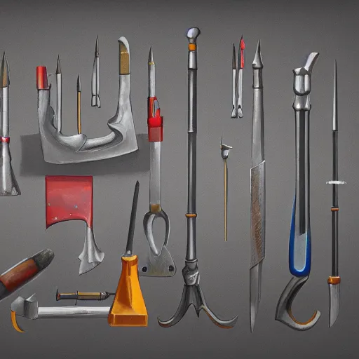 Prompt: painting of some tools by peter klasen, artstation, hd, ultra detailed