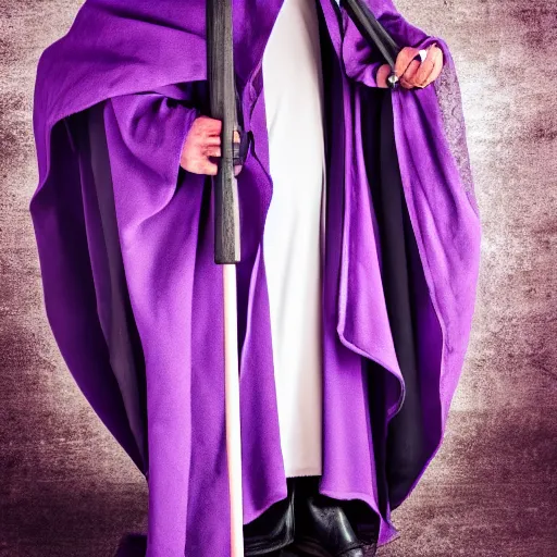 Image similar to grim reaper, purple cloak, full body