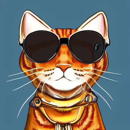 Prompt: ginger tabby cat wearing Ray-Ban wayfarer sunglasses, digital art, detailed, beautiful