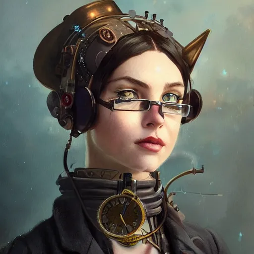 Prompt: Portrait of a steampunk catgirl, science fiction, highly detailed, digital painting, artstation, concept art, illustration, art by Greg Rutkowski and Norman Rockwell