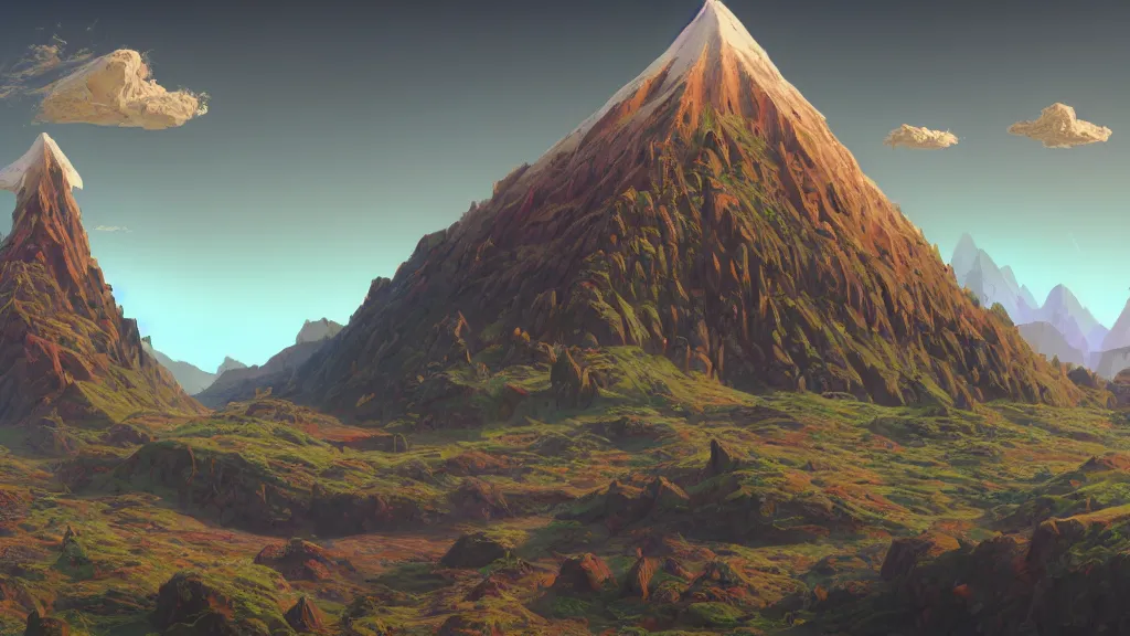 Prompt: first person perspective digital illustration of Death Mountain in Hyrule reimagined by industrial light and magic:1|wide angle panoramic by beeple and Roger Dean, viewed from eye level:0.9|fantasy, cinematic:0.9|Unreal Engine, Octane, finalRender, devfiantArt, artstation, artstation HQ, behance, HD, 16k resolution:0.8