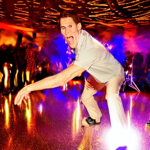 Prompt: jerma on the dance floor under a disco ball, hyper realistic, photo