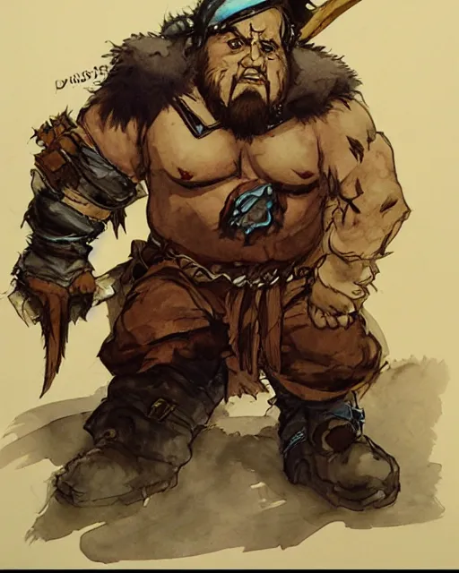 Prompt: Danny DeVito as a dwarf barbarian, drawn by Yoji Shinkawa, water color, Dungeons and Dragons, Wizards of the Coast